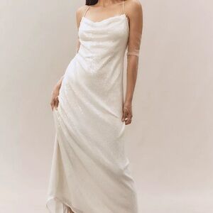 BHLDN Strappy Scoop-Neck Stretch Sequin Slim Maxi Dress